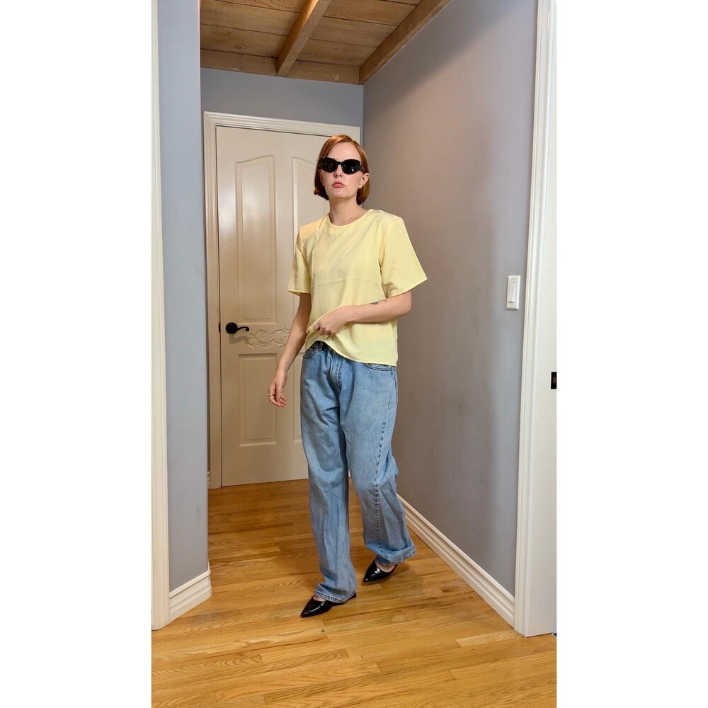 Butter Yellow Vintage 90s TR Bentley Shoulder Pad Blouse Top Women’s Size Medium